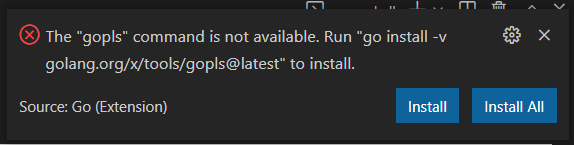 VS Code Go Extension Error Message